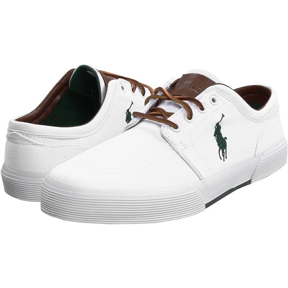 SOLD - Polo by Ralph Lauren White and Brown Sneakers with Canvas Body - Picture 1 of 5
